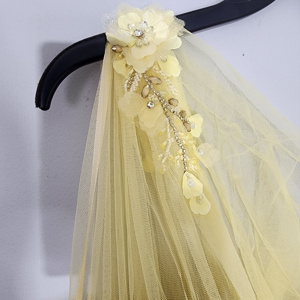 Mac Duggal NWT Lemon EMBELLISHED TULLE ONE SHOULDER HIGH LOW GOWN size 18 - Picture 10 of 16